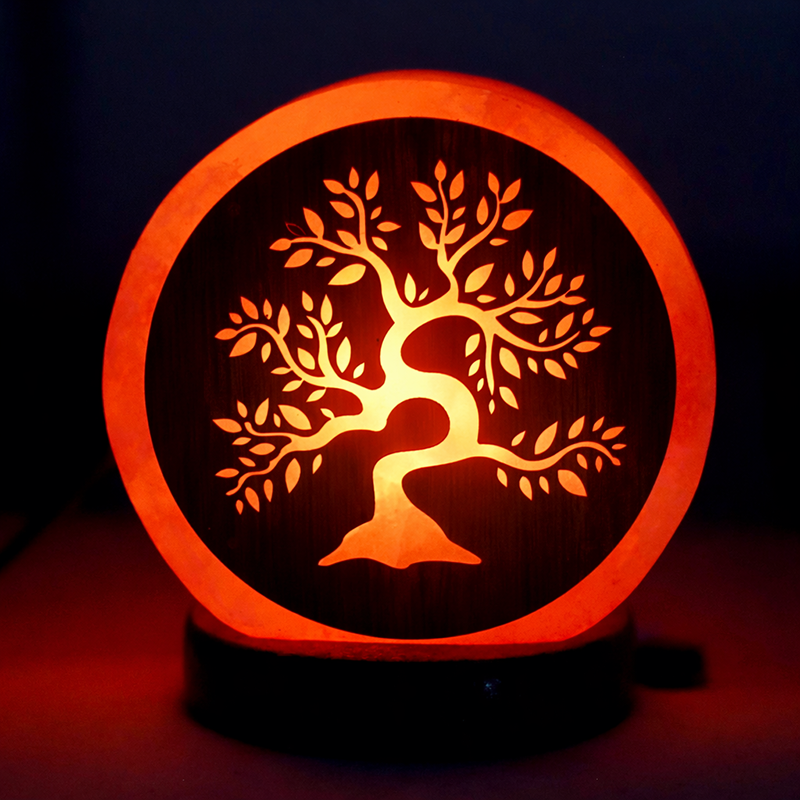 Árbol de la vida calado, lámpara sal del Himalaya USB