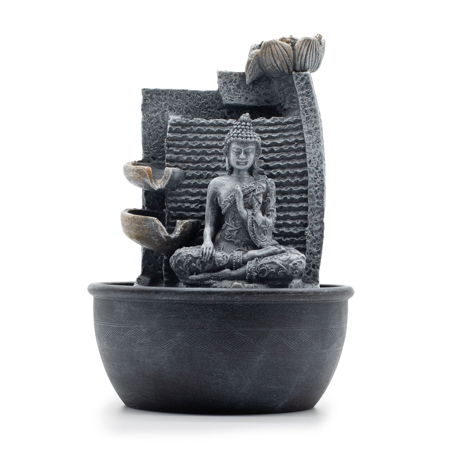 Fuente de agua de mesa - 19x19x28cm - Buda, macetas en cascada con flor de loto